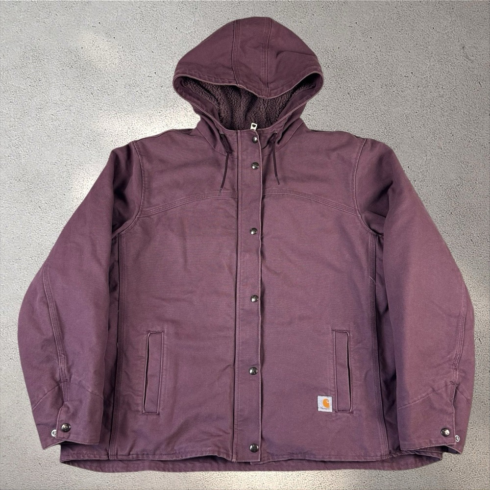 Vintage Carhartt Jacket Women's 2XL Purple Plum Wine 100657 515 Hooded Sherpa